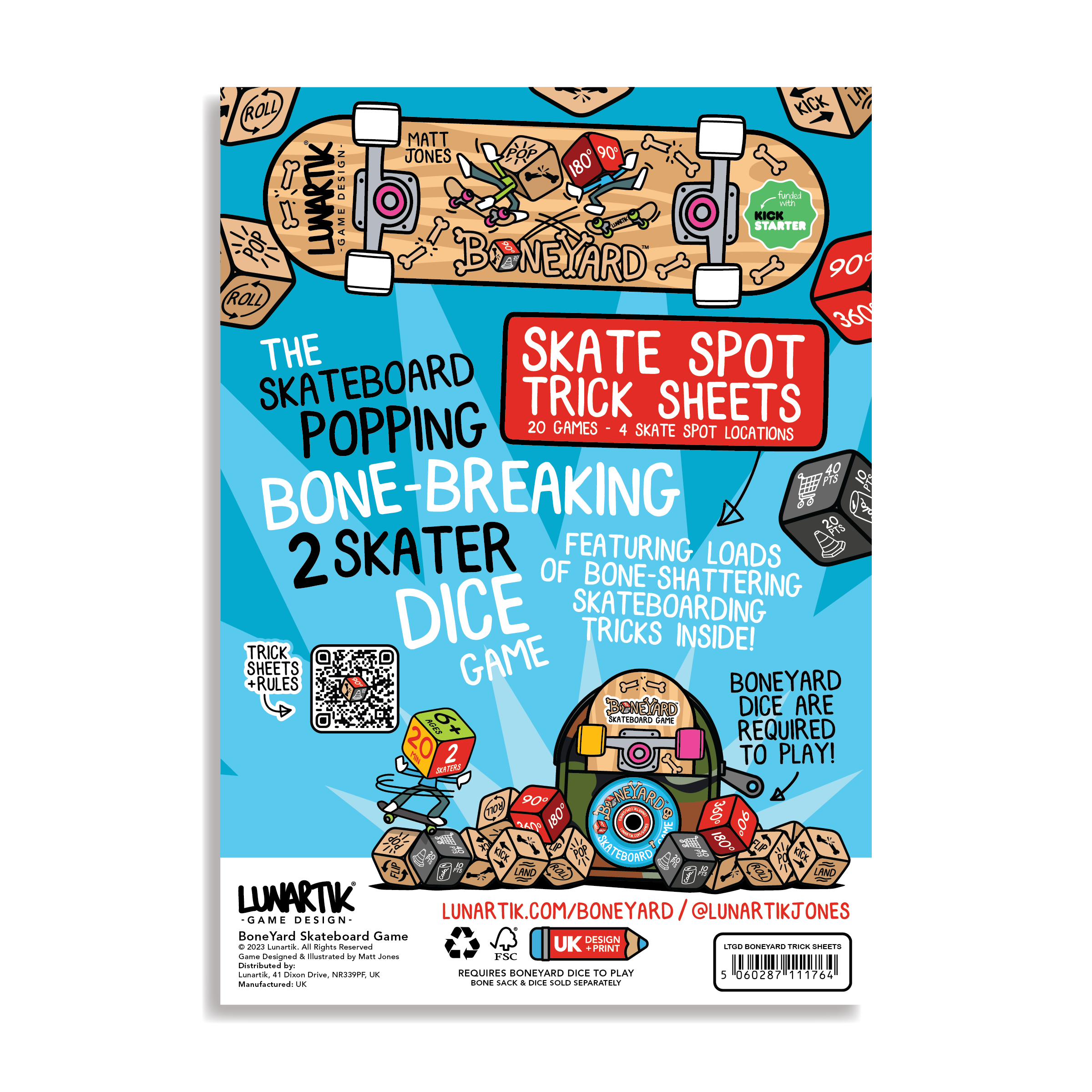 BoneYard Skateboarding Game - Trick Sheet Skate Pad - By Lunartik Games / Matt Jones